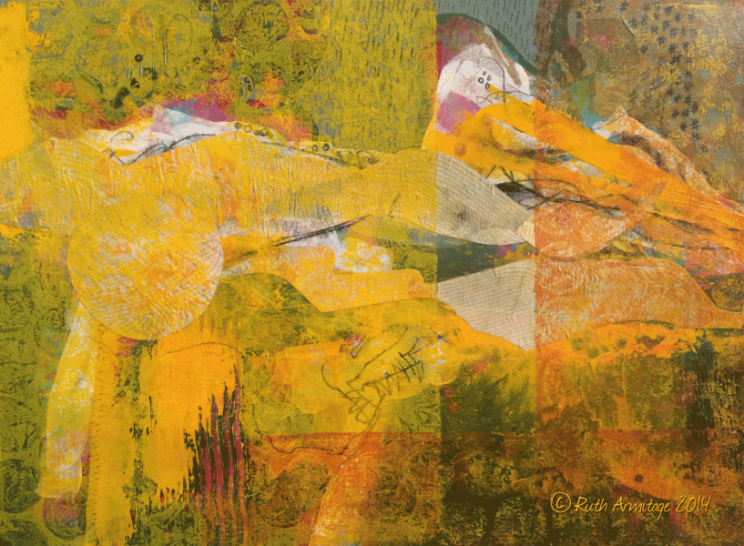 "Slip and Slide" ©Ruth Armitage, Acrylic and Collage 11x15" $395
