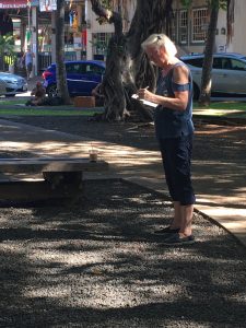 Janice painting the Banyan